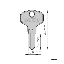 Original BURG® Schlüsselrohling (Typ F) für den Einsatz in Präzisions-Schlüsselfräsmaschinen (Schlüsselkopiermaschinen)